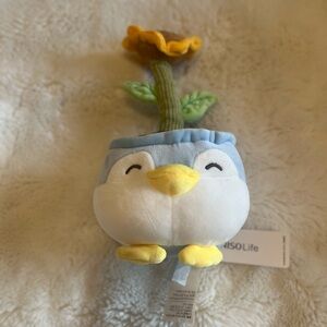 Miniso Blue Penguin Yellow Flower Pot Plush 10” Stuffed Animal